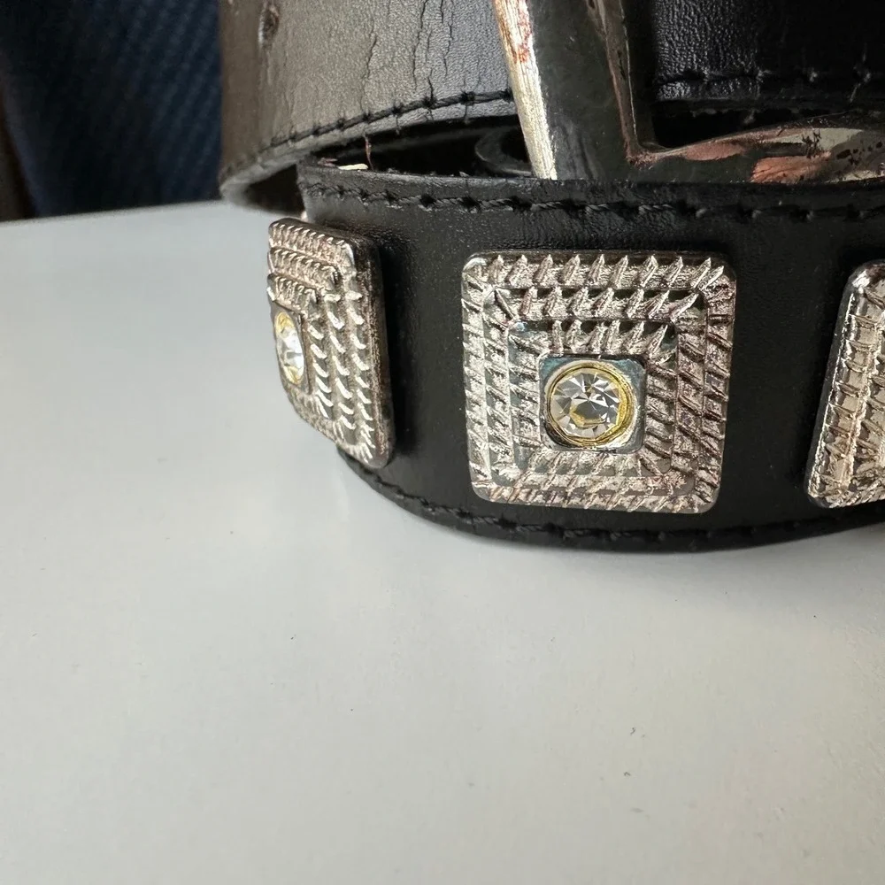 Vtg Compagnie Internationale EXPRESS Black Leather Concho Belt Made In Italy L